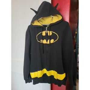 DC Batman Embroidered Logo And Belt On Zipper Hoodie with Bat Ears size XL